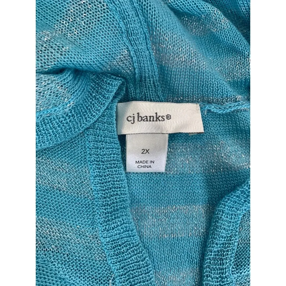 CJ Banks Women's Light Blue & Silver Sparkling Top - Image 3