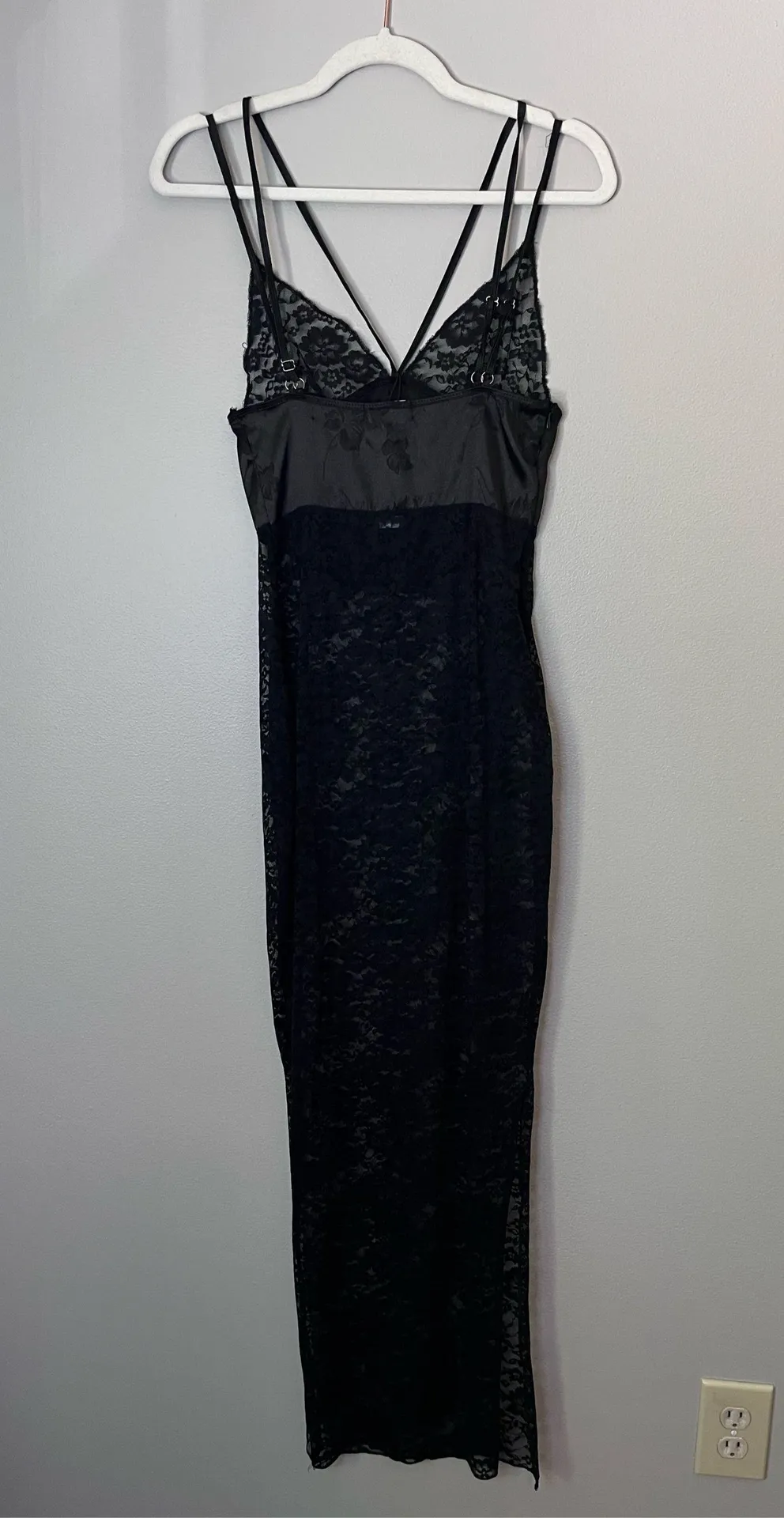 PrettyLittleThing NEW Corset Sheer Lace Jacquard Midaxi Maxi Dress Black - Image 8