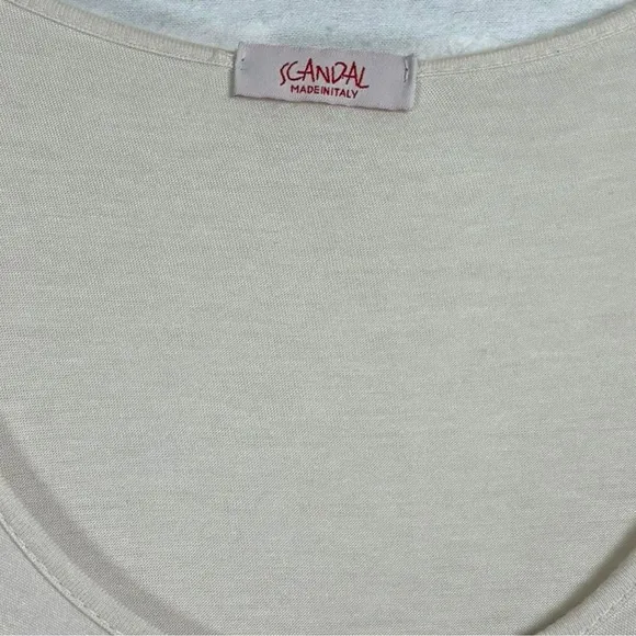 Scandal Made in Italy‎ Cream Long Sleeve Top Sequin Ruffle Hem Lagenlook Size M Size M - Image 4