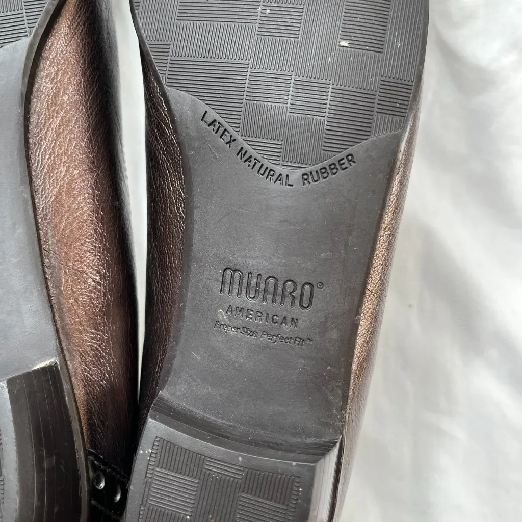 Munro American Womens 8 N Brown Patent Leather And Suede Fringe Buckle Loafer - Image 10