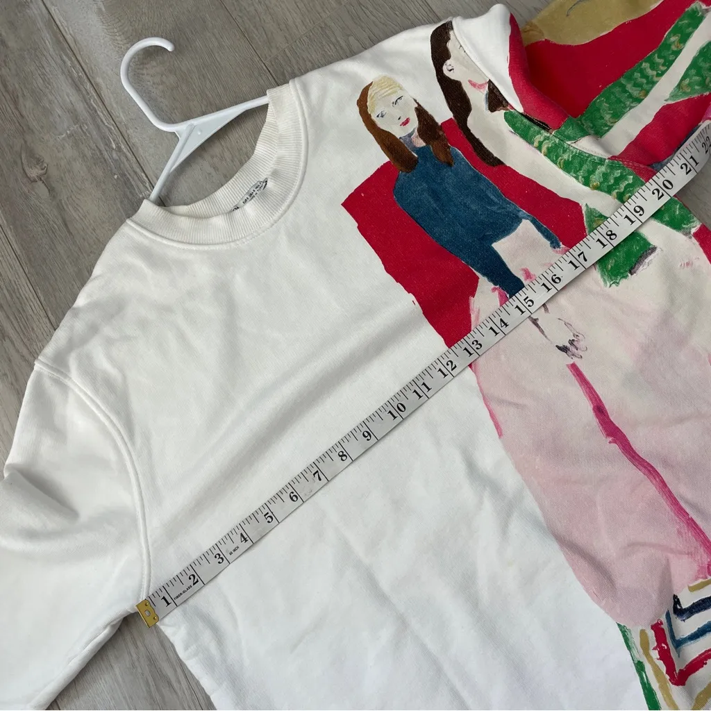 Zara Xevi Sola Sweatshirt art womens White (small) oversized artsy colorful - Image 6