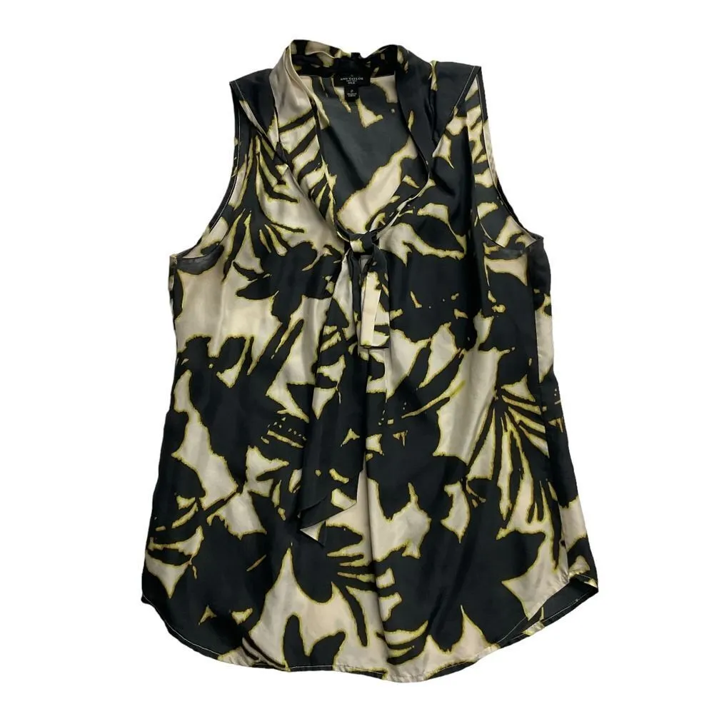 Ann Taylor‎ Women's 100% Silk Floral Tank Top Sleeveless Black Cream Size 2 - Image 5