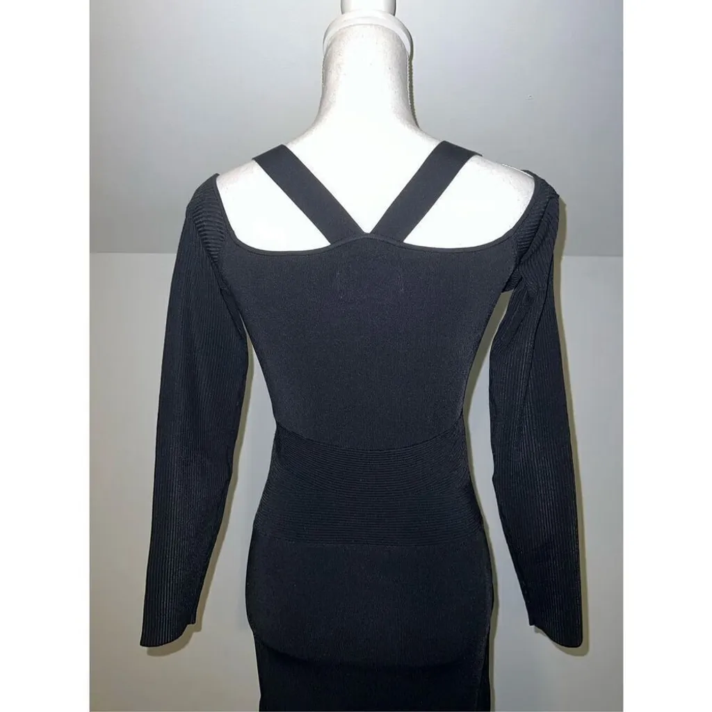 By Anthropologie Long-Sleeve Square-Neck Slim Knit Midi Dress Medium - Image 3