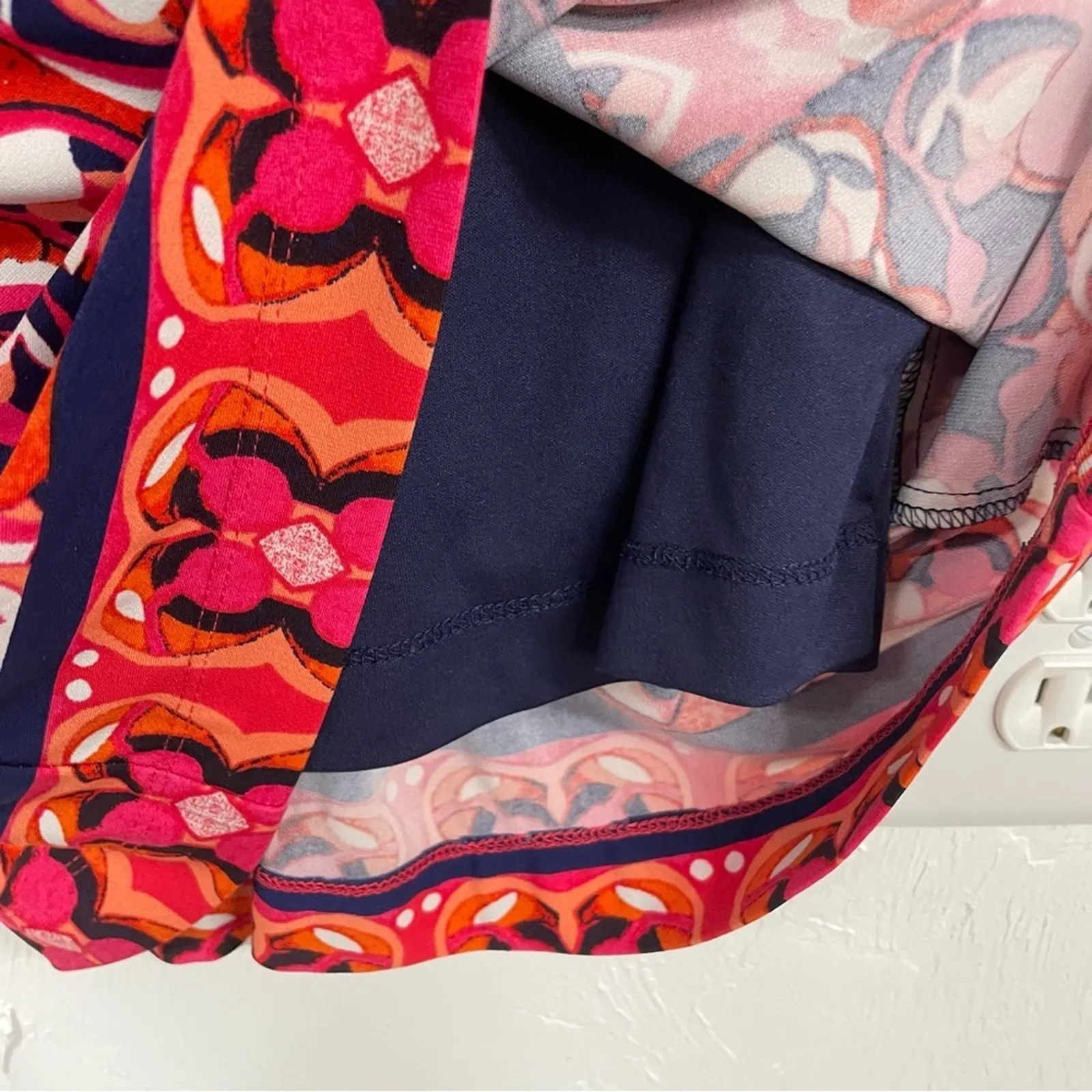 Eliza J Navy Blue Striped Floral Print 3/4 Sleeve Shift Mini Dress Womens 6 Red - Image 8