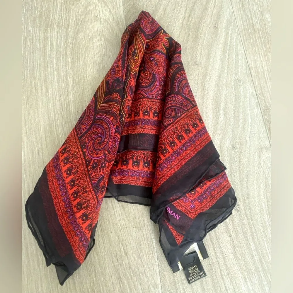 Vintage 90s Dana Buchman 100% Silk Square Scarf Red Paisley Hand Rolled - Image 3