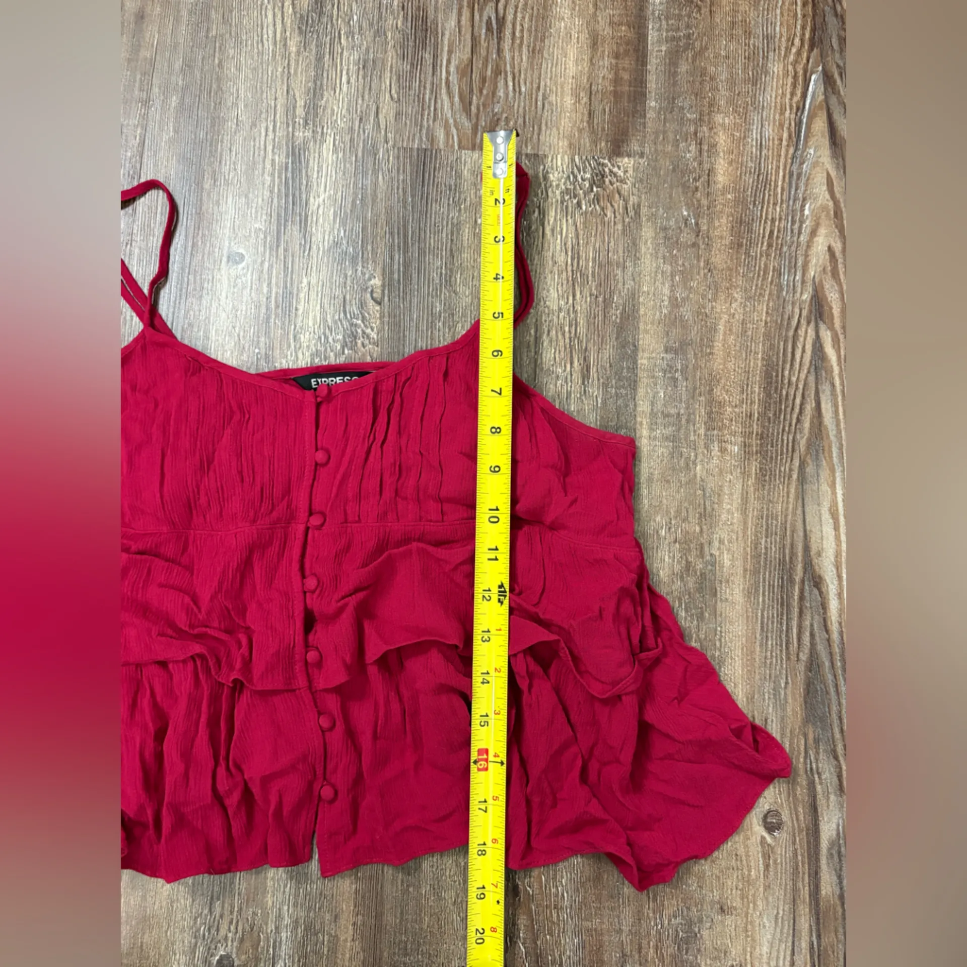 Express Red Button Down Sweetheart Ruffle Sleeveless Cami Top Medium Coquette - Image 7