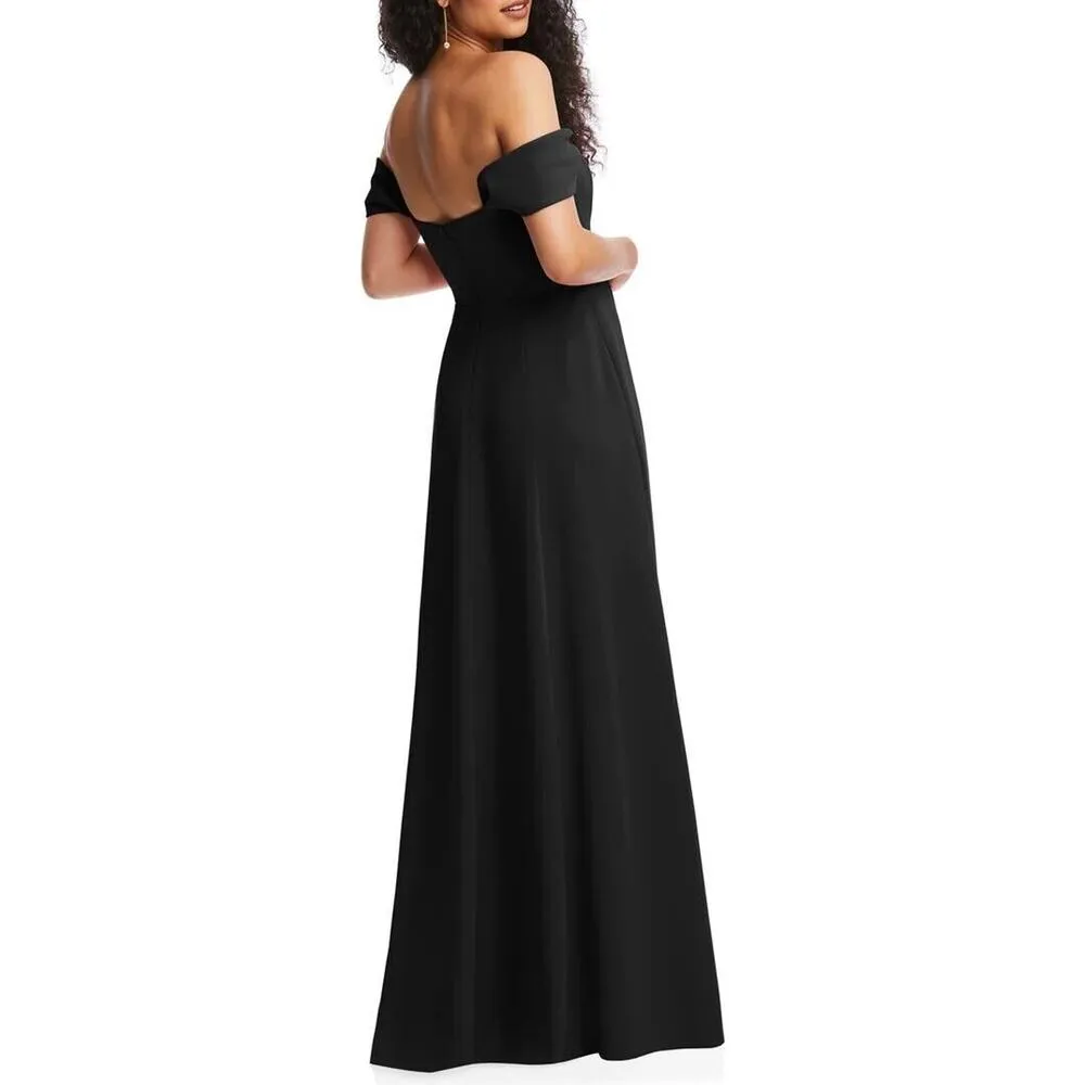 Dessy Collection Notched Off the Shoulder Crepe Gown | size 10 New with Tag (b4) - Image 3
