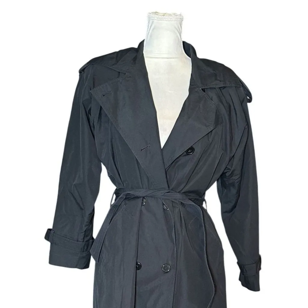 J Gallery Women’s Black Trench Coat Medium Long Belted Double Breasted Classic 7 - Image 5