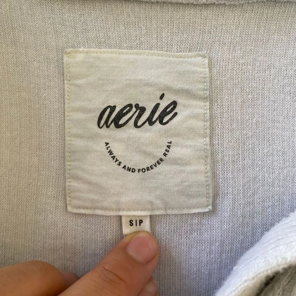 Aerie Waffle Knit Oversized Top Small • Light Gray Collared Split Neck • Cozy Lo - Image 3