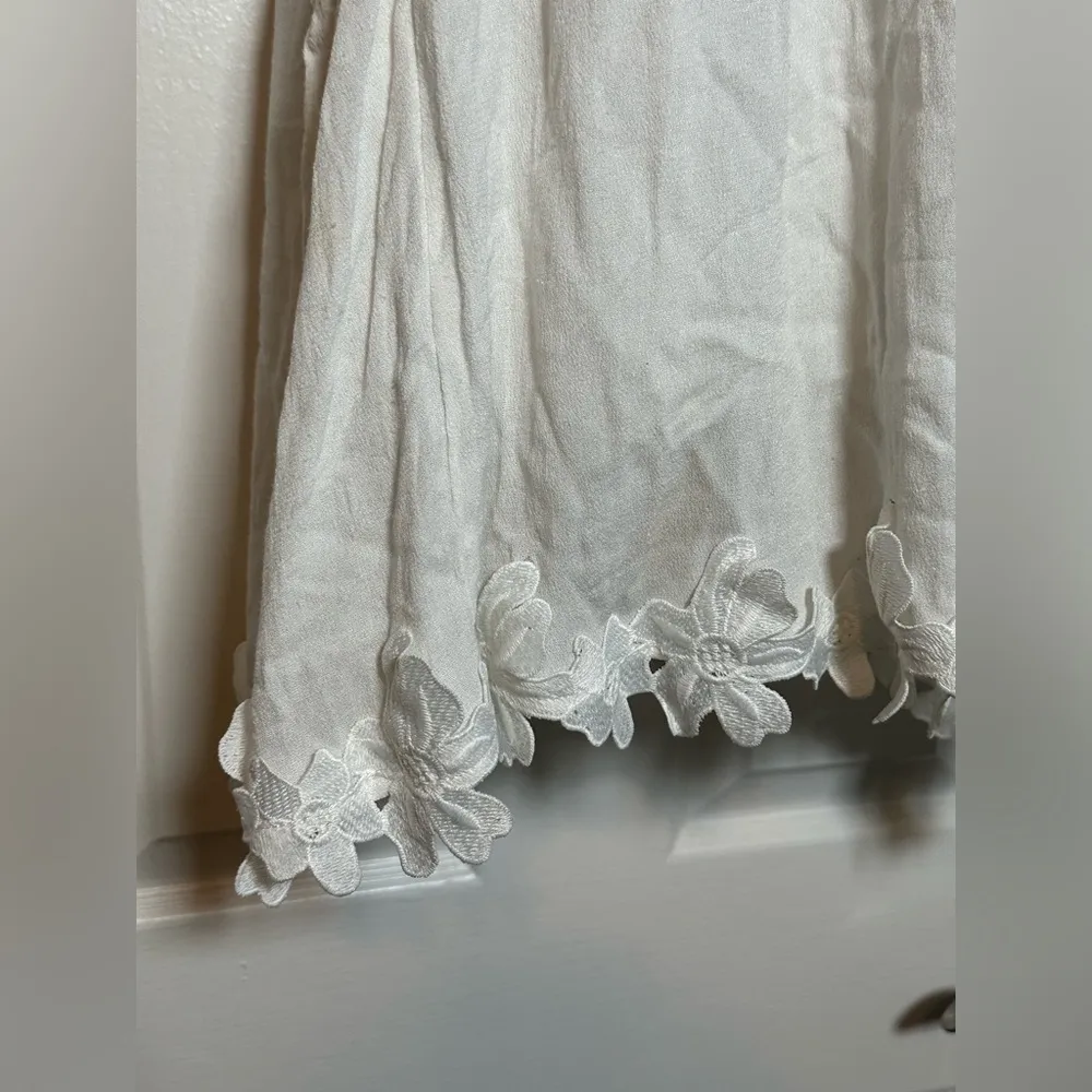 LUSH Women’s White Floral Embroidered Spaghetti Strap Tank Flowy Feminine Dress - Image 5