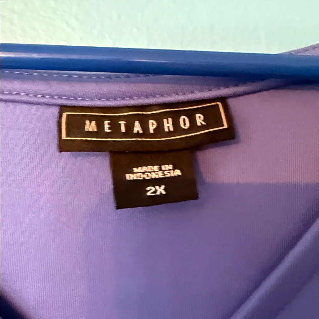 Metaphor Dress Womens Flare Cap Sleeve Round Neck Back Zip Blue Black 2X - Image 2