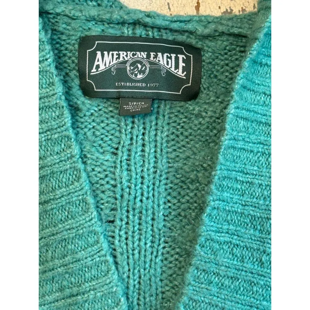 American Eagle Green Cable Knit Hooded Sweater, size Small - Image 2