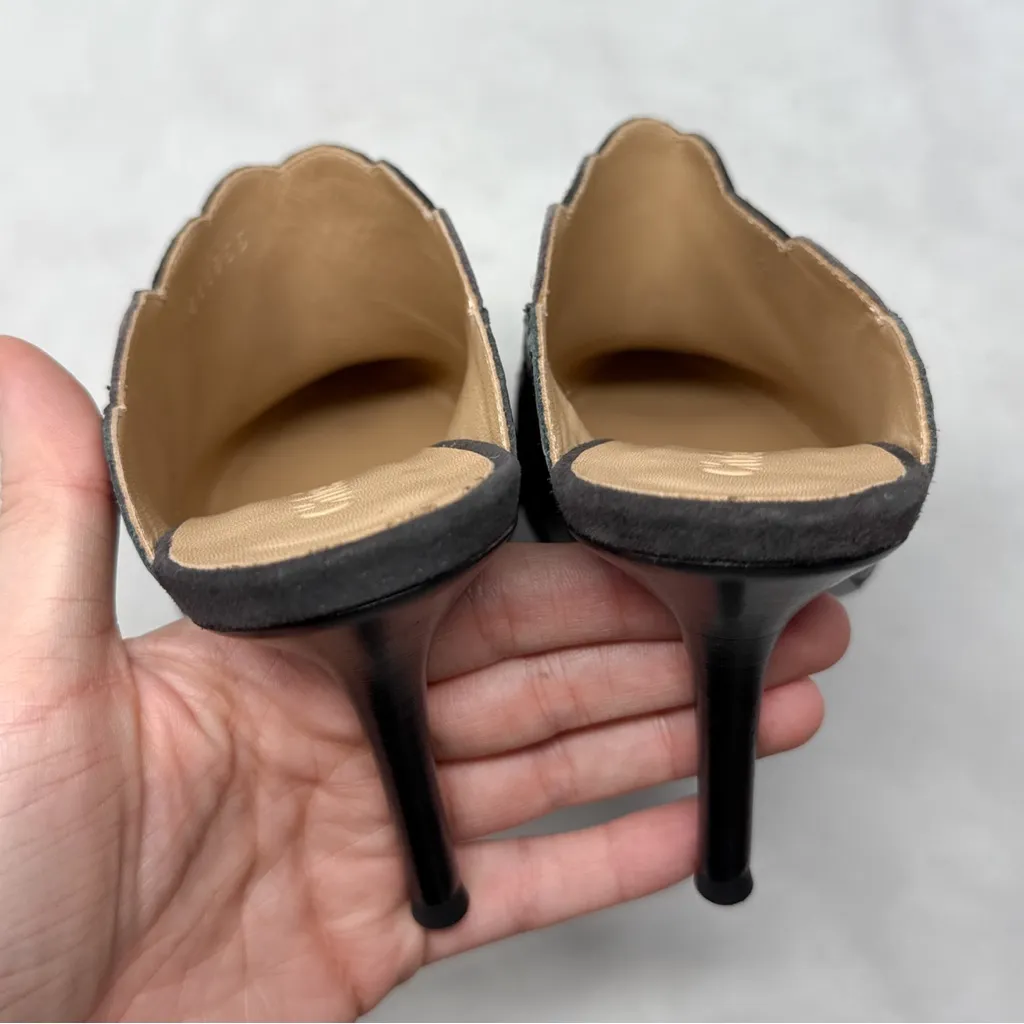 NEW Chloe Eva Leather Suede Scalloped Pounted Toe Backless Mule Heels Gray 36.5 - Image 8