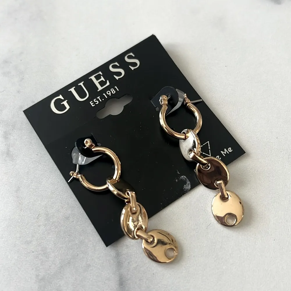 Guess Gold-Tone Link Drop Huggie Hoop Earrings, New w/Tag - Image 2