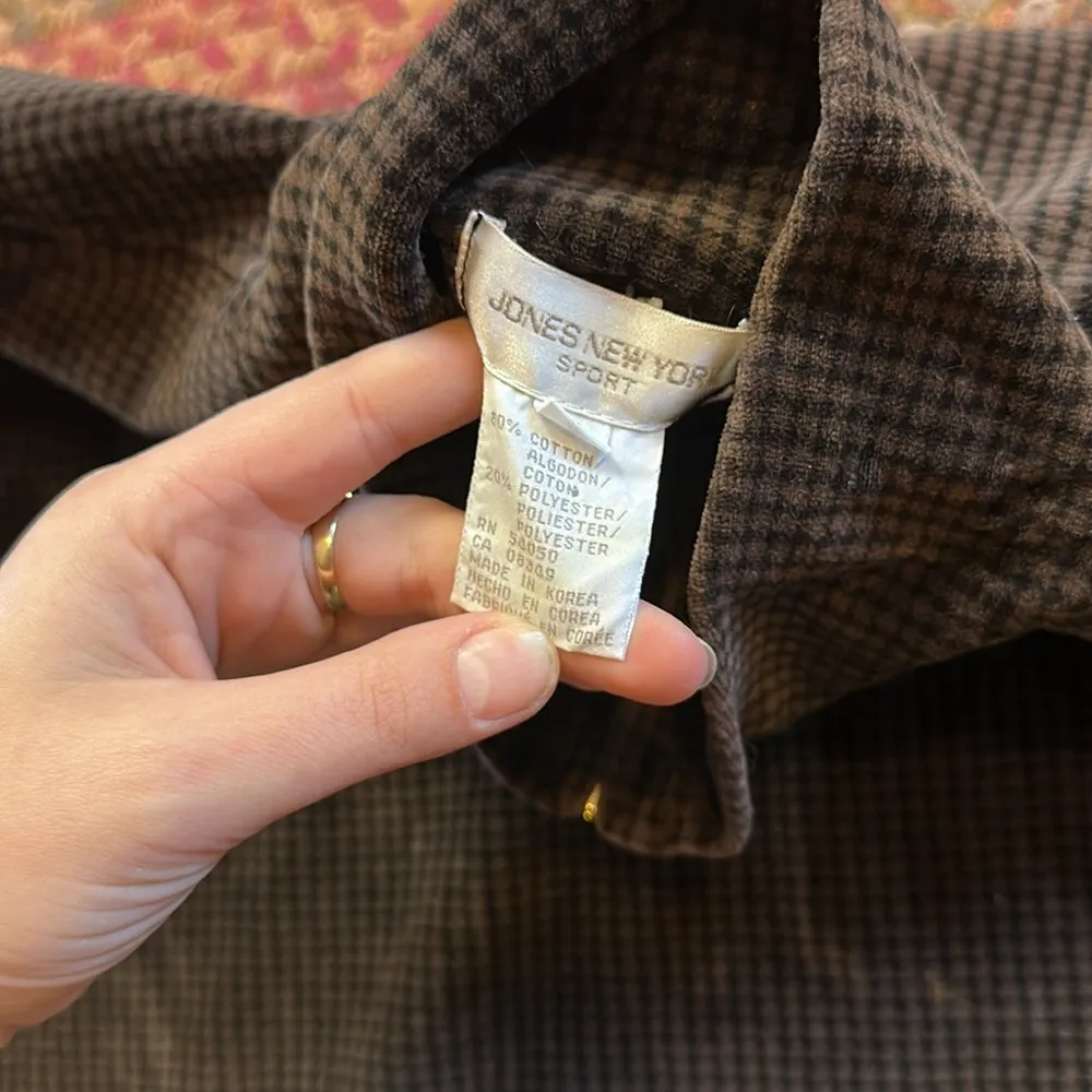 VTG BROWN VELVET HOUNDSTOOTH QUARTER ZIP Size M - Image 6