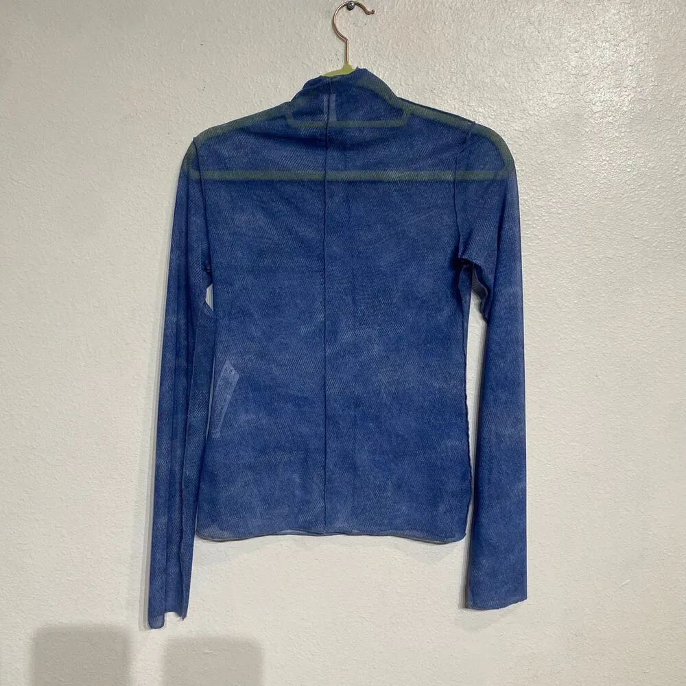 Zara Blue Sheer Long Sleeve Top Sz M - Image 9
