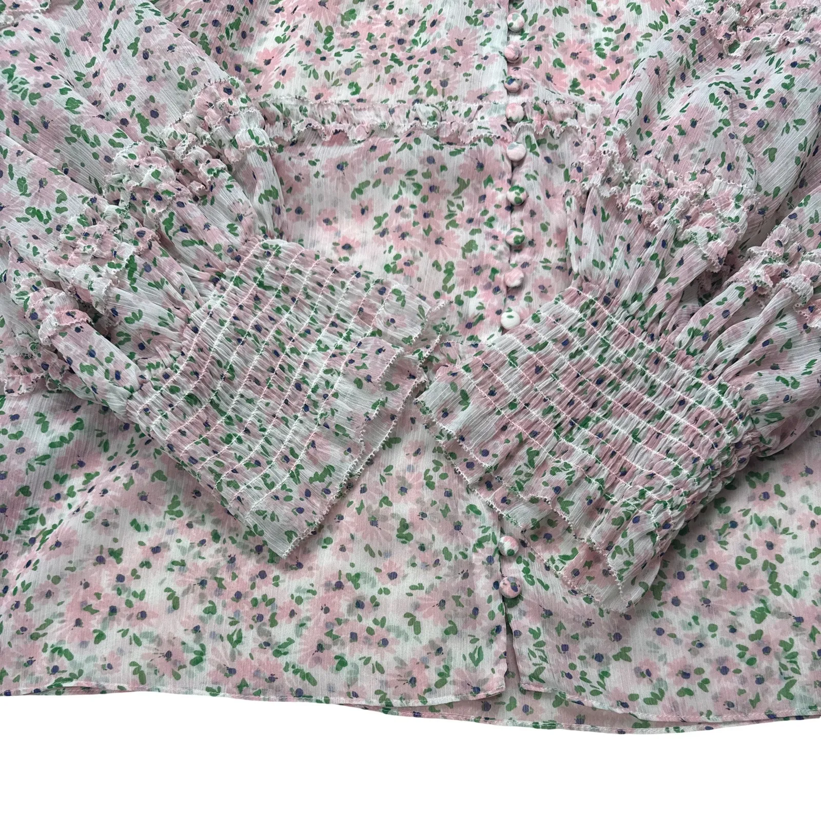 Alice + Olivia Margery Ruffle Tiered Floral Blouse Pink Green Size Large - Image 7