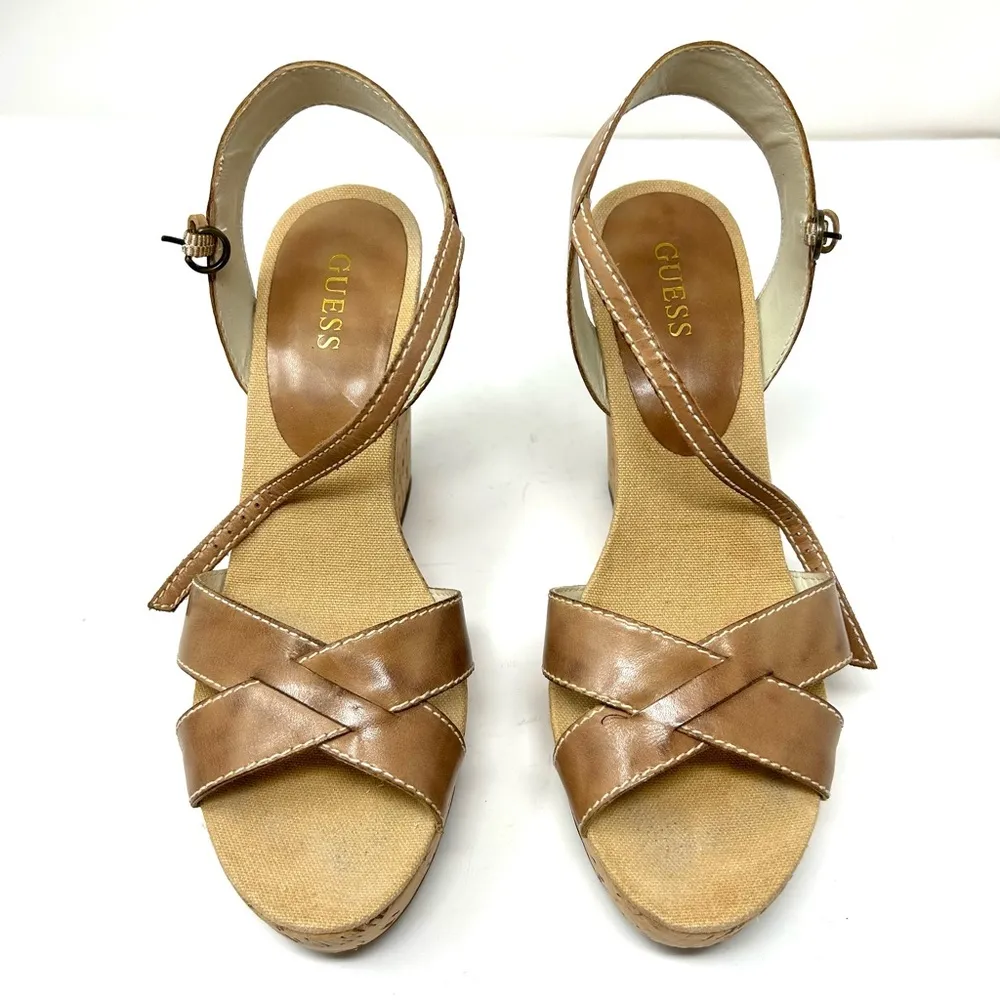 GUESS cork / leather wedge sandals, size 8.5 - Image 6