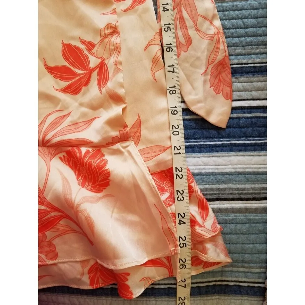 GUESS Margo Floral-Print Wrap Tie Front Dress Kula Blooms Print Orange Satin (S) - Image 7