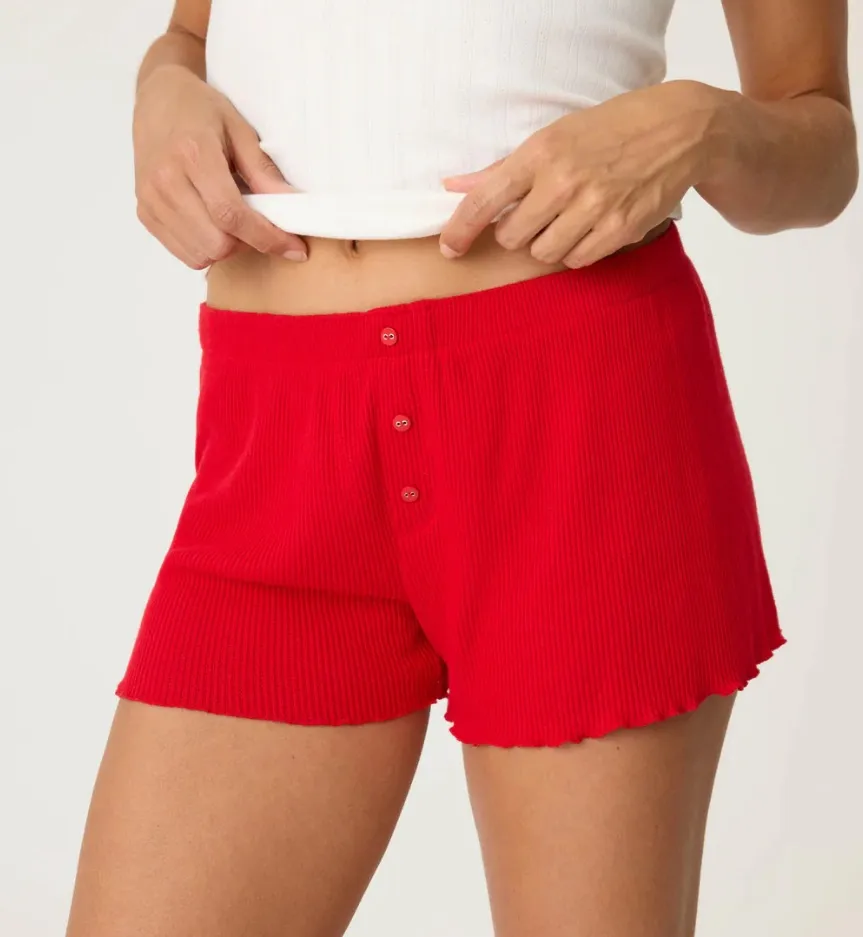 P.J. Salvage Women’s Textured Essentials Ribbed Knit Shorts Retro Red Medium NWT NEW - Image 1