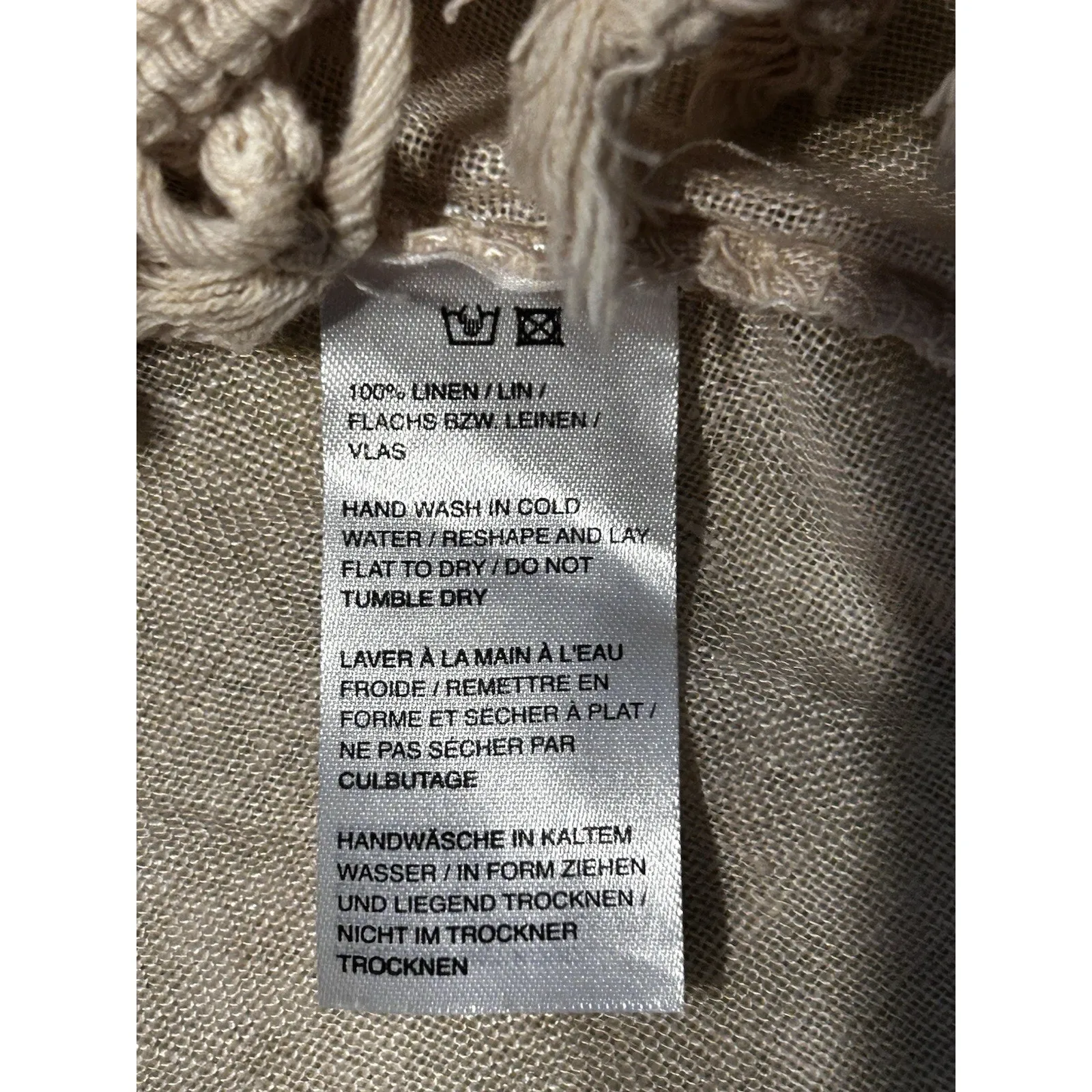 Saks Fifth Avenue Italian Linen Boho Fringe Top Tan M Convertible Off Shoulder - Image 5