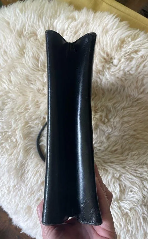 Vtg 1960s Rosenfeld leather handbag gold structural piece black leather vintage - Image 3