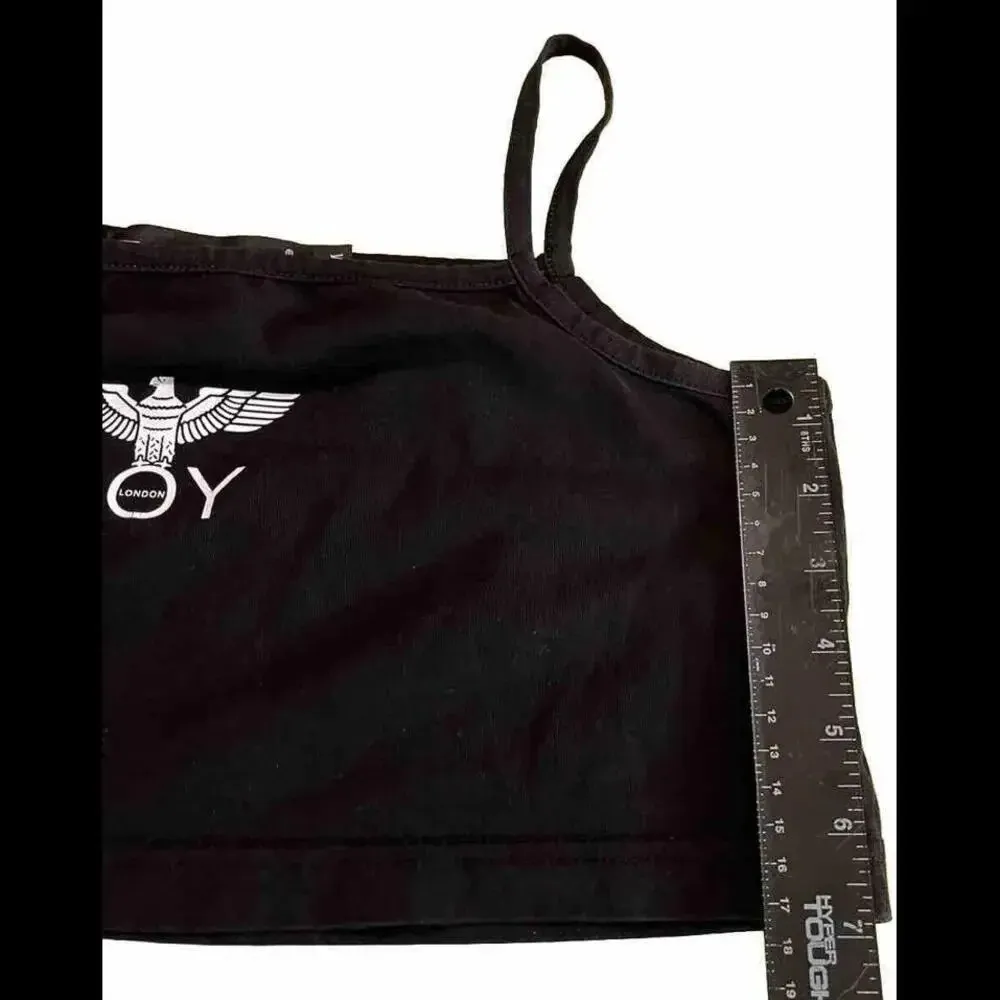 Top Boy London Black Cami Crop Logo Y2K 00s Boho Hippie Top Size M - Image 4