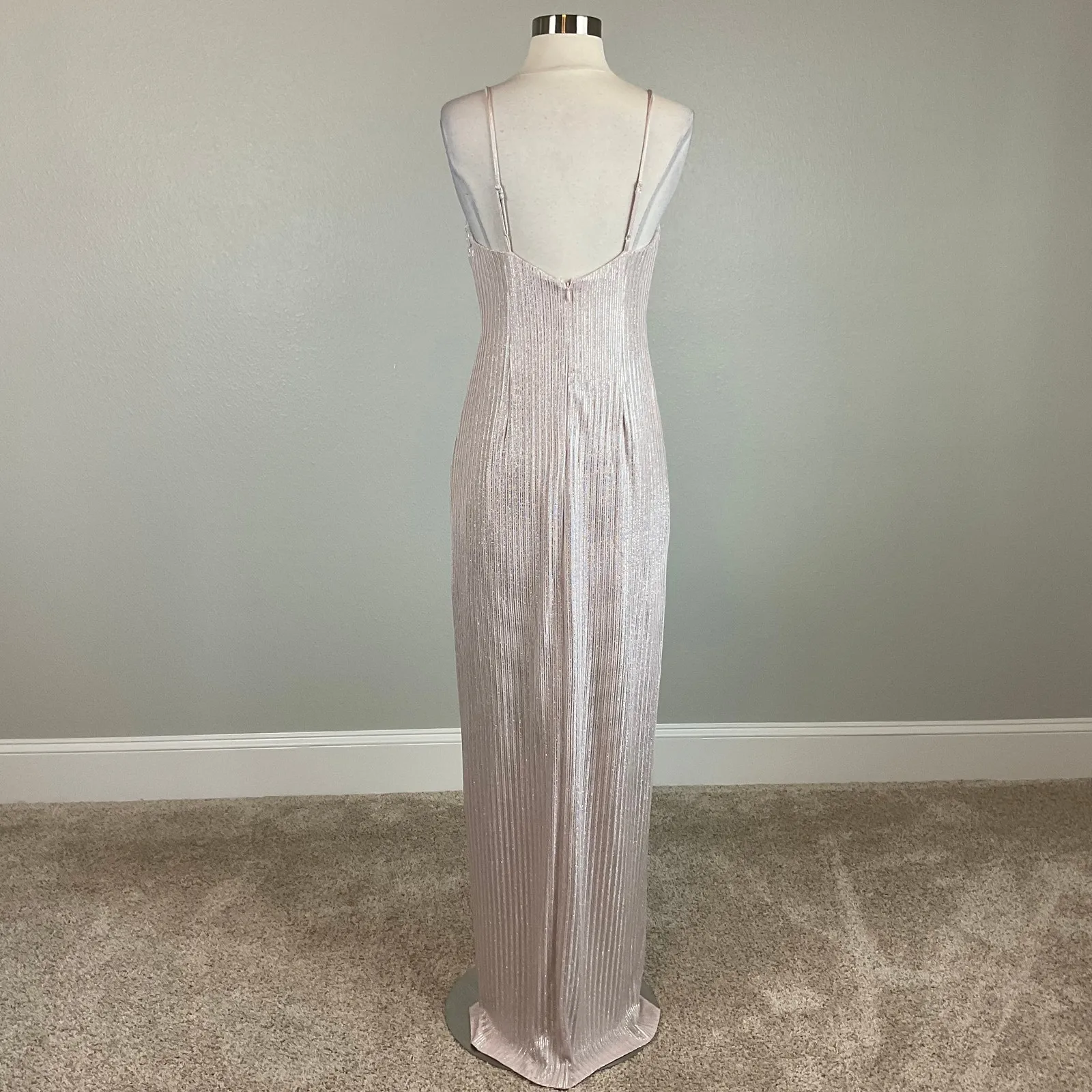 Aidan Mattox Sparkly V-Neck Metallic Long Column Evening Gown Pink Size 4 Dress - Image 2