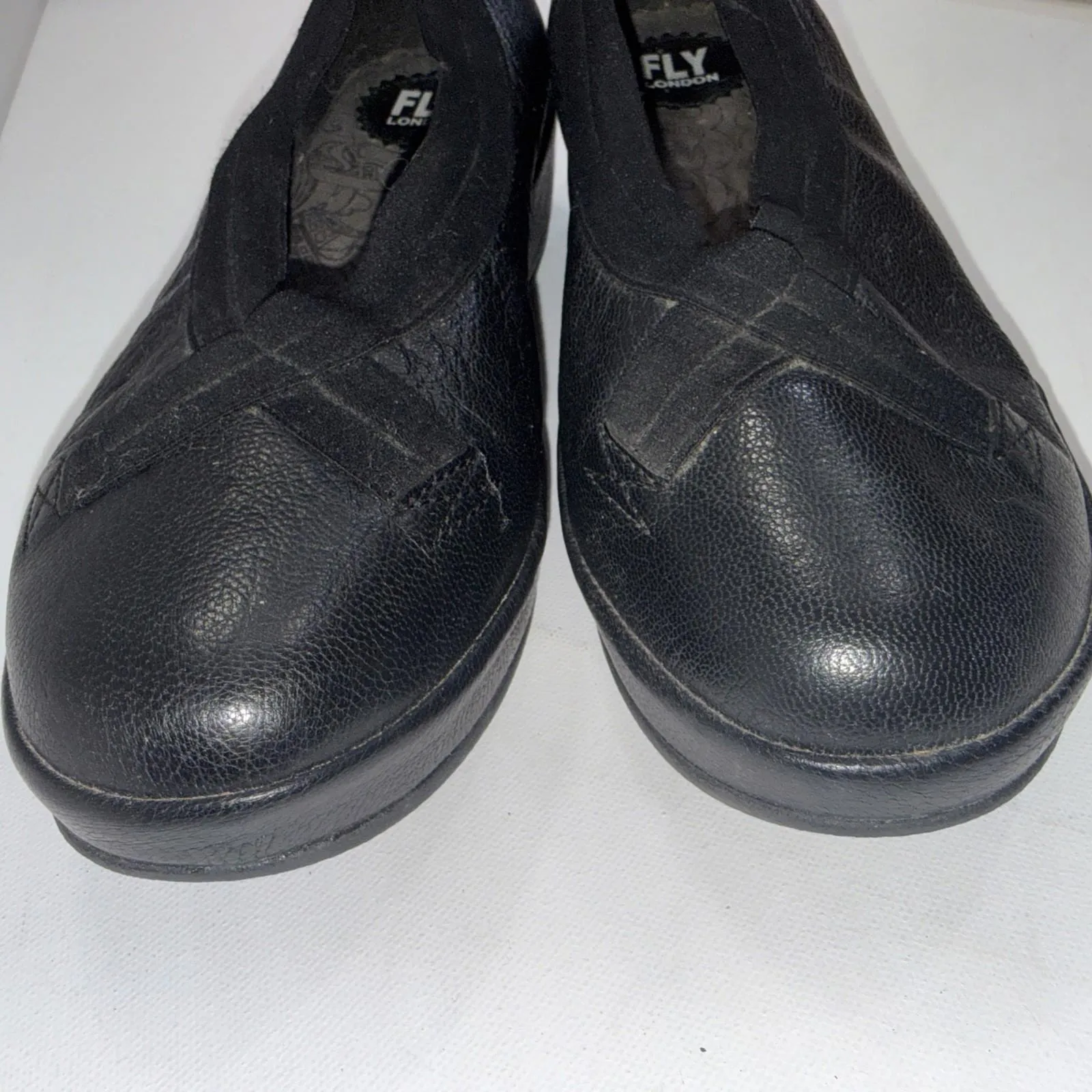 FLY London Bobi Black Leather Slip on Comfort Wedge Platforms Shoe 42 US 11 - Image 4