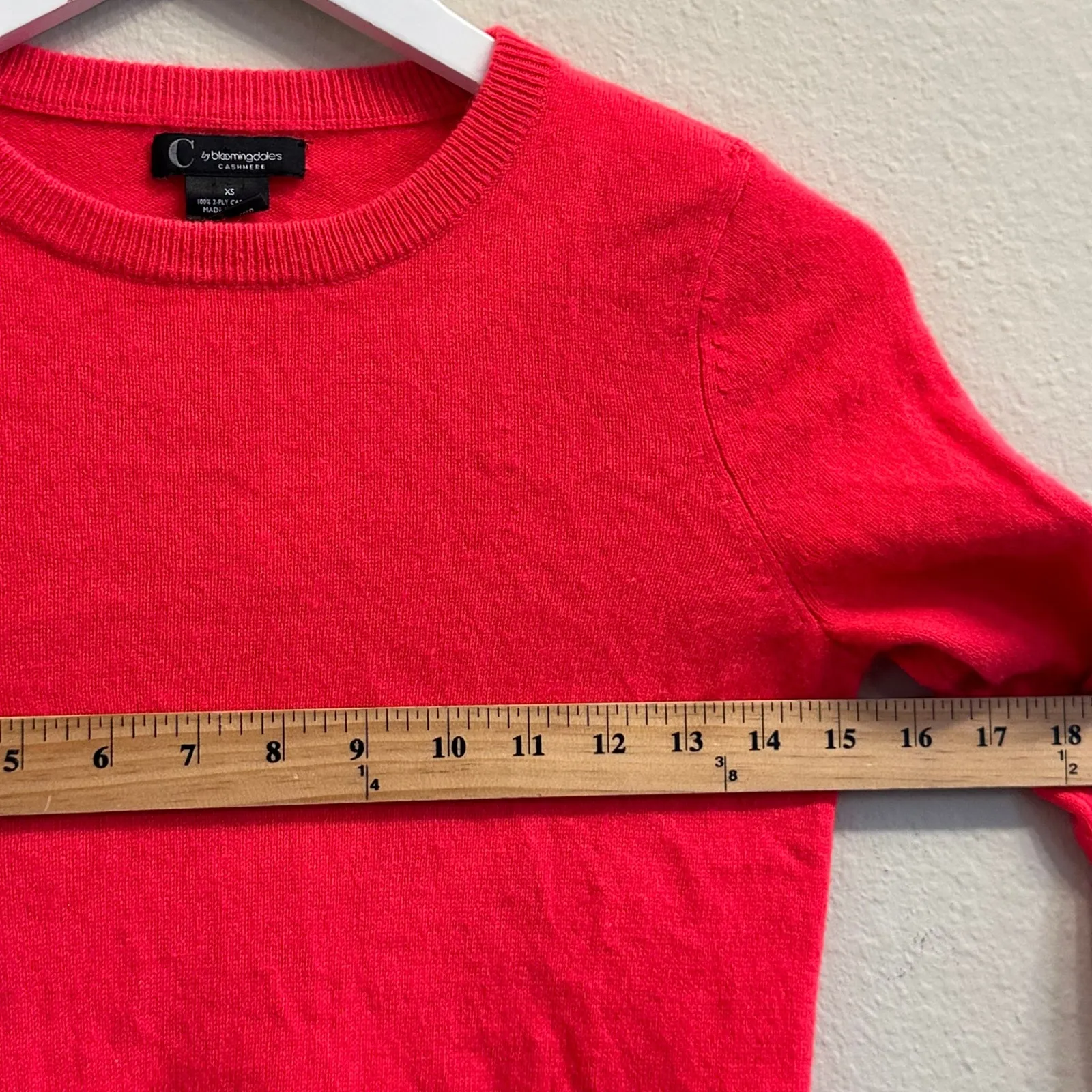 C by Bloomingdales Cashmere Sweater Womens XS Coral RED Crew Neck 2 Ply Pullover - Image 7