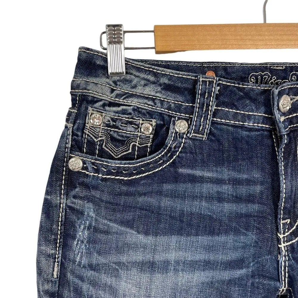 Miss Me Cow hide Crystal Studded Blue Denim JW5915S Boot Cut Stretch Jeans 29 - Image 6