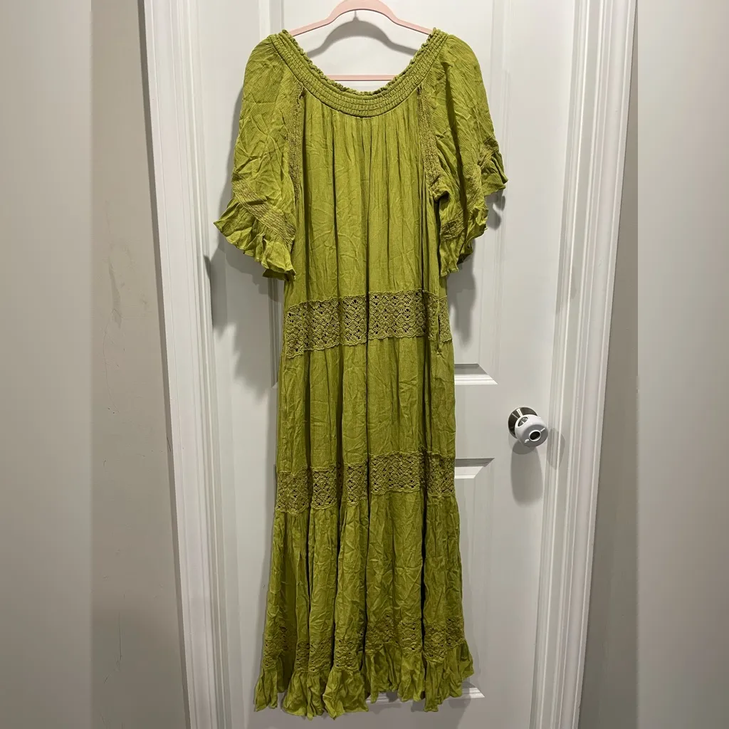Free People Dream On Maxi Dress Olive Gilded Line Size S - Image 4