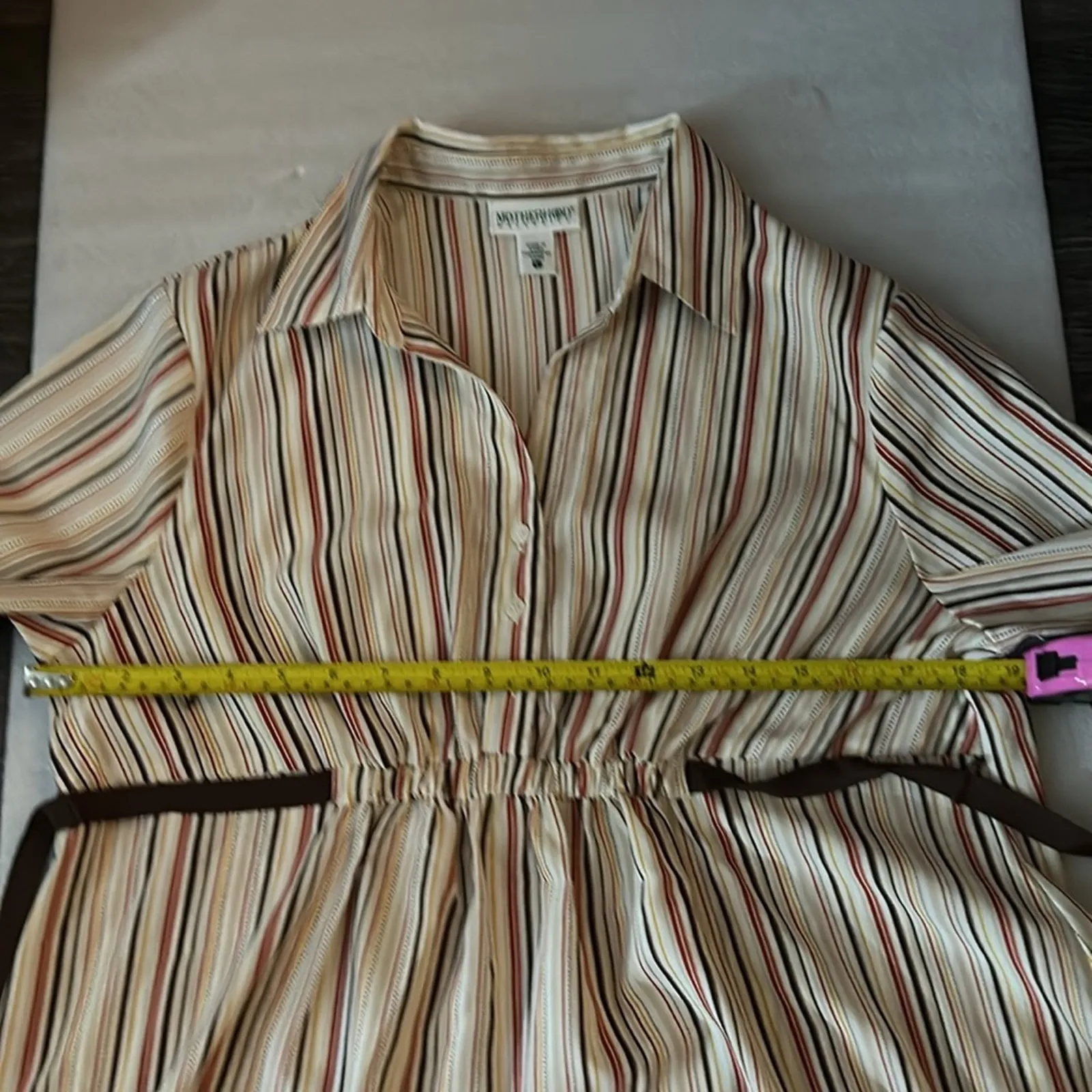 Motherhood Maternity Striped Button Up Tie Belt Elastic Waist Top L Multicolor - Image 7