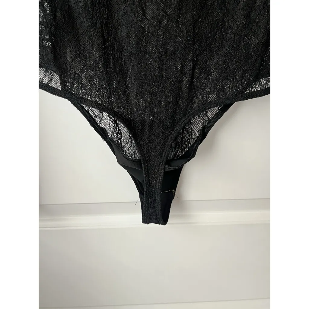 TEN By Aritzia Lace Bodysuit Top Womens S Black Long Sleeve Snap Square Neck - Image 9