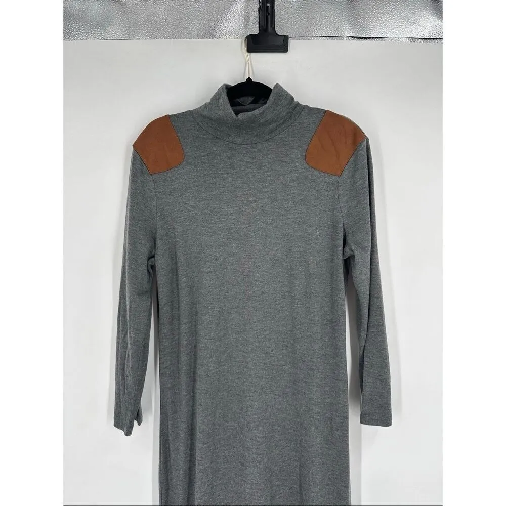 Polo Ralph Lauren Grey Suede Trim Turtleneck Wool Blend Jersey Midi‎ Dress Large - Image 7