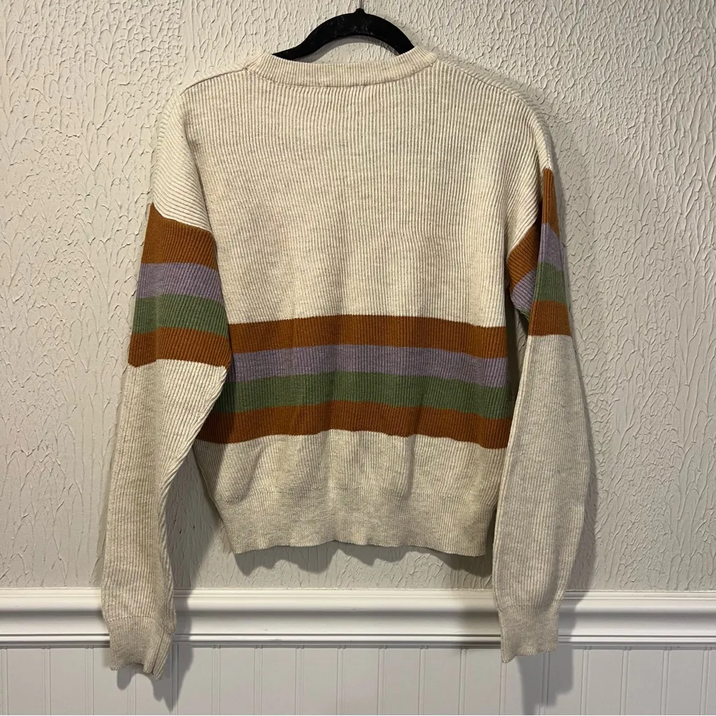 Gilli Beige Colorful Striped Crewneck Sweater size Medium Tan - Image 9