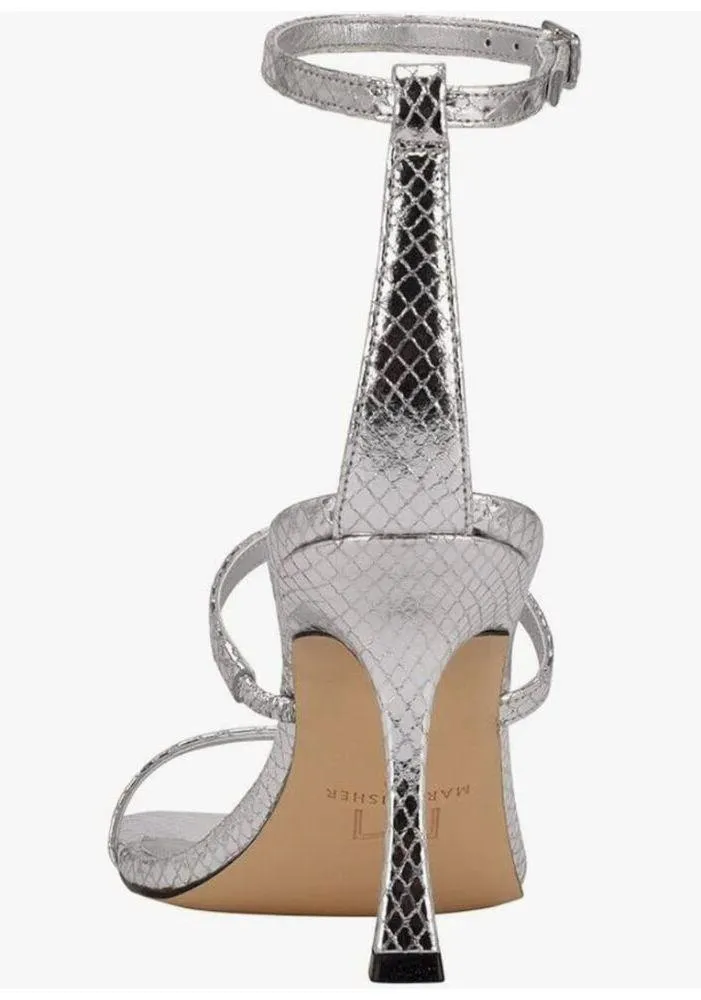 Marc Fisher | Dalida Heeled Sandal Silver Leather Size 8 With Box - Image 3
