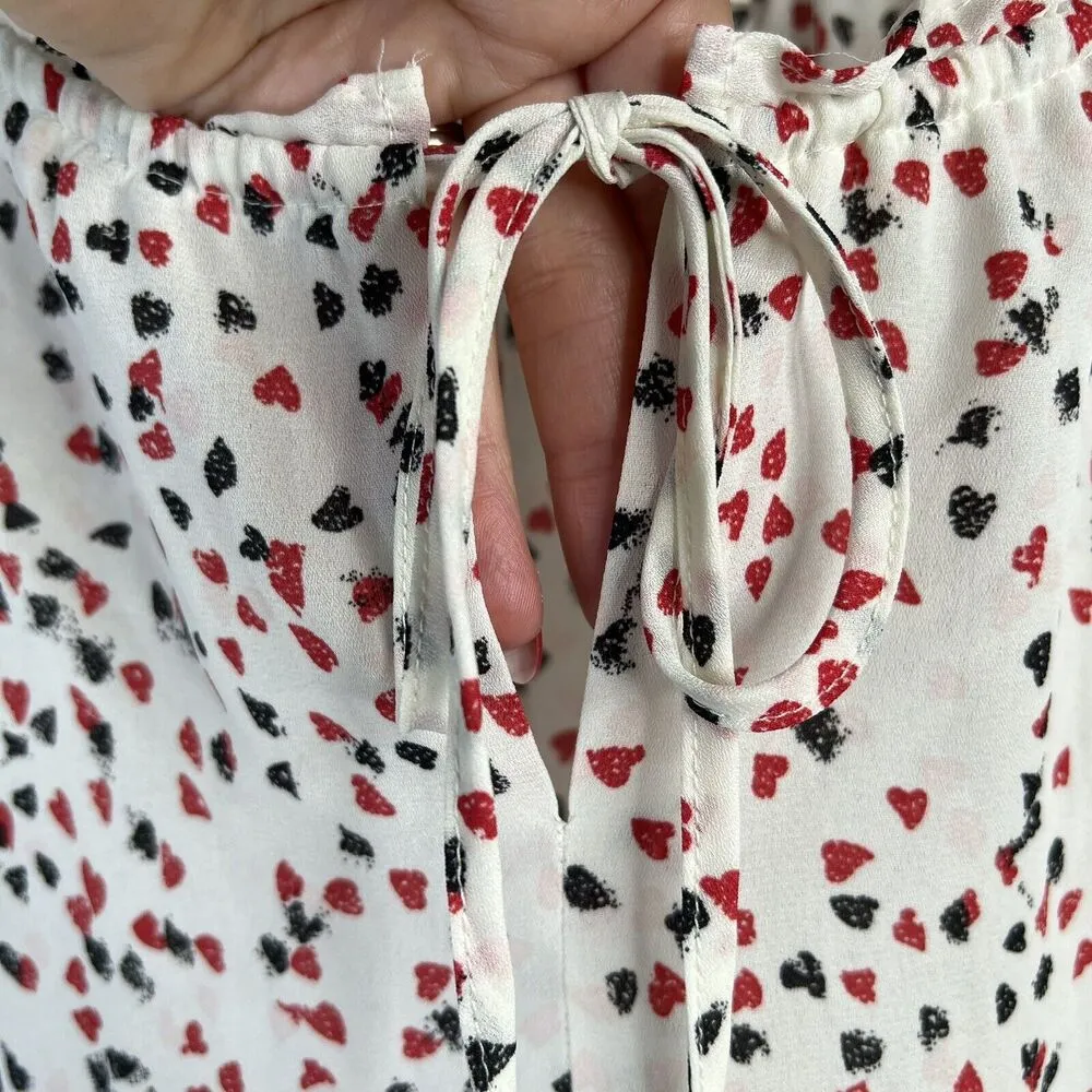 Max Studio Size L Blouse Heart Polka Dot Keyhole Tie Front Smocked Long Sleeve - Image 5