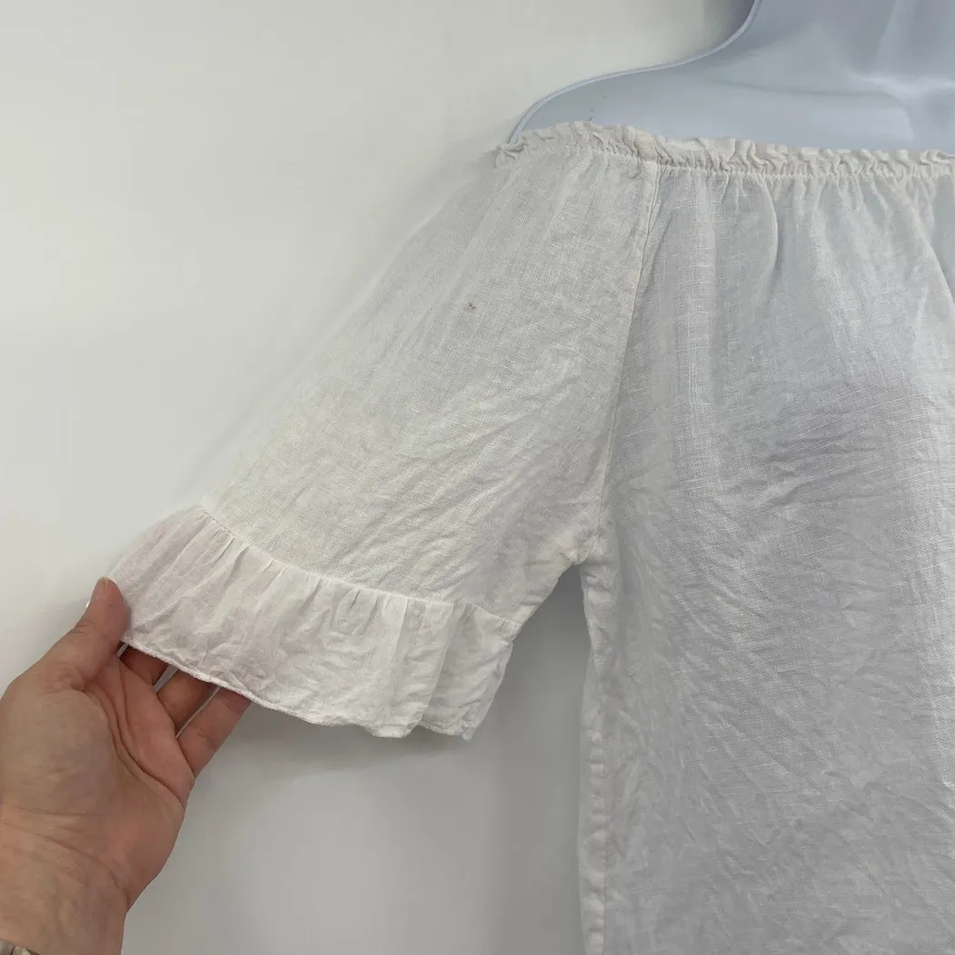 Terzo Millennio Linen Off Shoulder Womens Top Sz S Peasant Boho White Romantic - Image 4