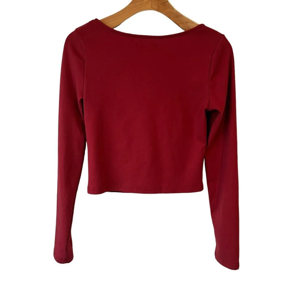 Edikted Crop Top Womens Large Red Long Sleeve Boat Neck Stretchy Boho Club Wear - Image 8