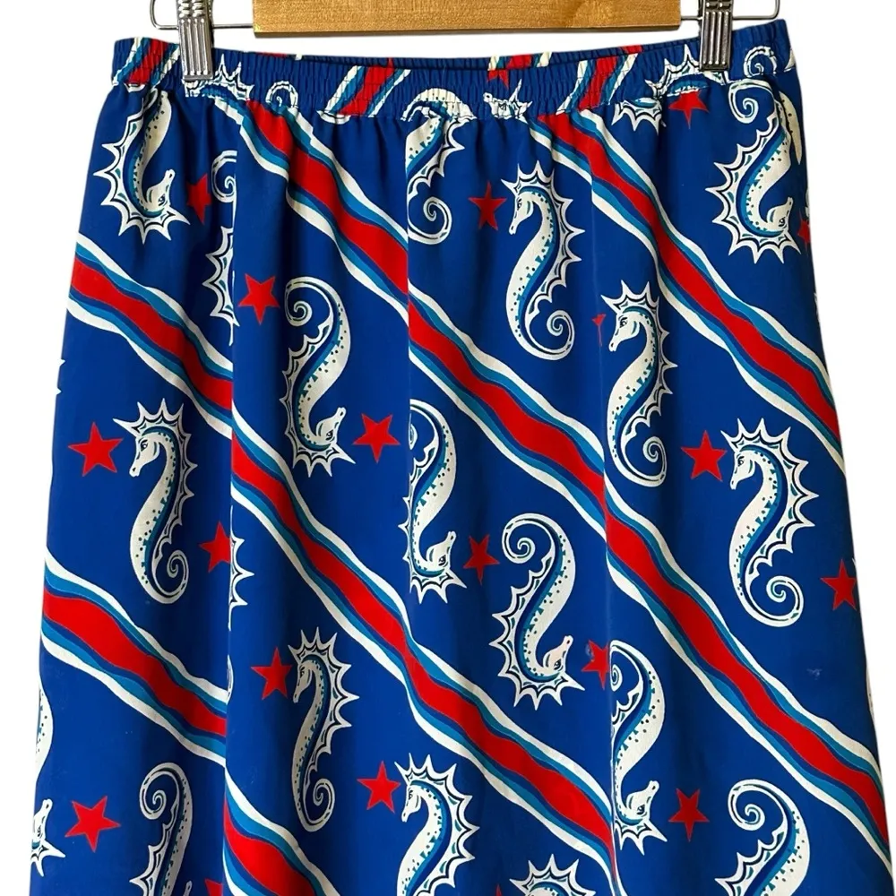 Bob Mackie Wearable Art‎ Nautical Maxi Skirt Seahorse Artsy Whimsy Patriotic - Image 2