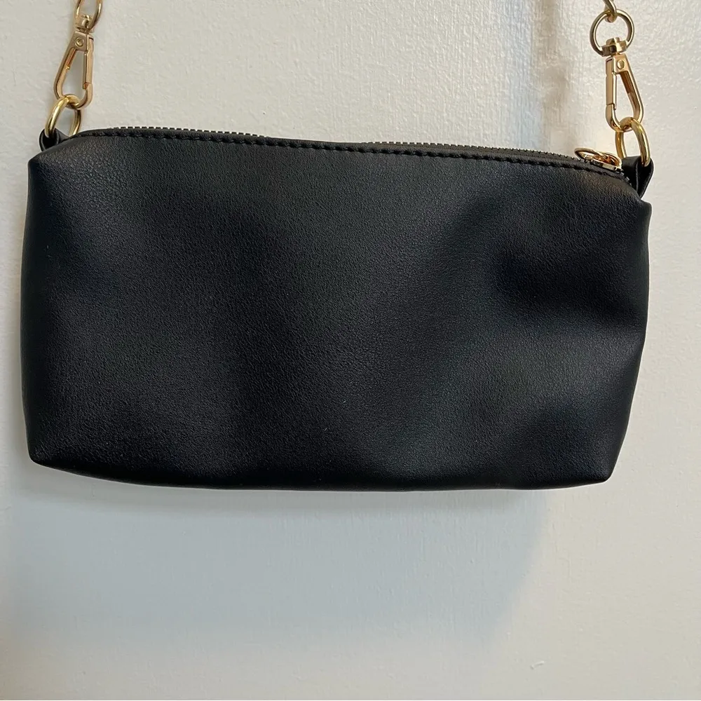 Pink rhinestone crossbody purse black with gold chain zipper pocket sequins - Image 8