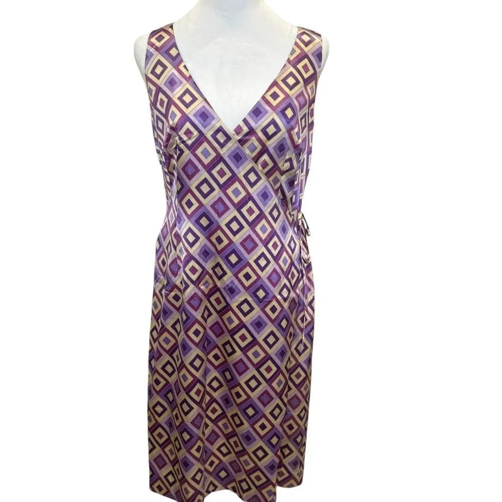 Shoshanna Silk Pink‎ Purple Geometric Print Wrap Dress Sz 12 Sleeveless Lined - Image 2