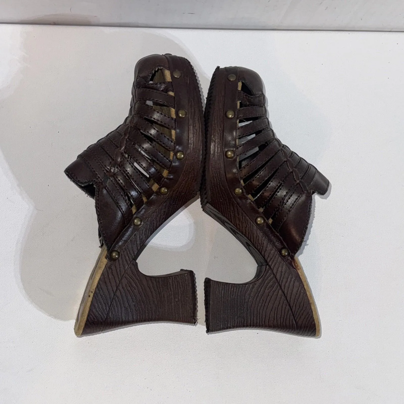 Route 66 Y2K 2000s Platform Chunky Brown Faux Leather Strappy Heel Mules Clogs - Image 9