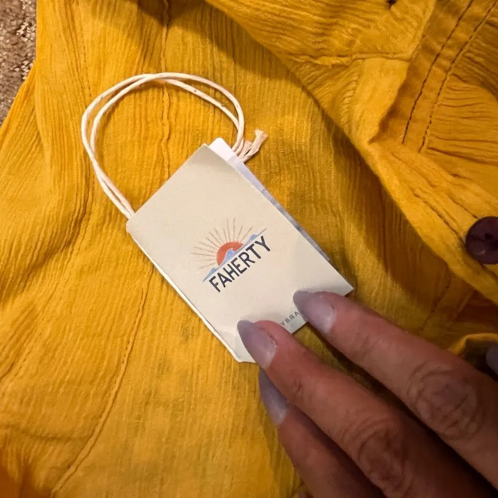 Faherty Dark Western Pompano shirt SZ M Country Cowgirl Fall Boho Fall Cottage Gold Size M - Image 12