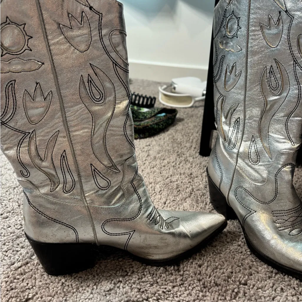 Princess Polly Rosewood Boots Silver Western-Style Women's cowgirl cowboy Boots - Image 6