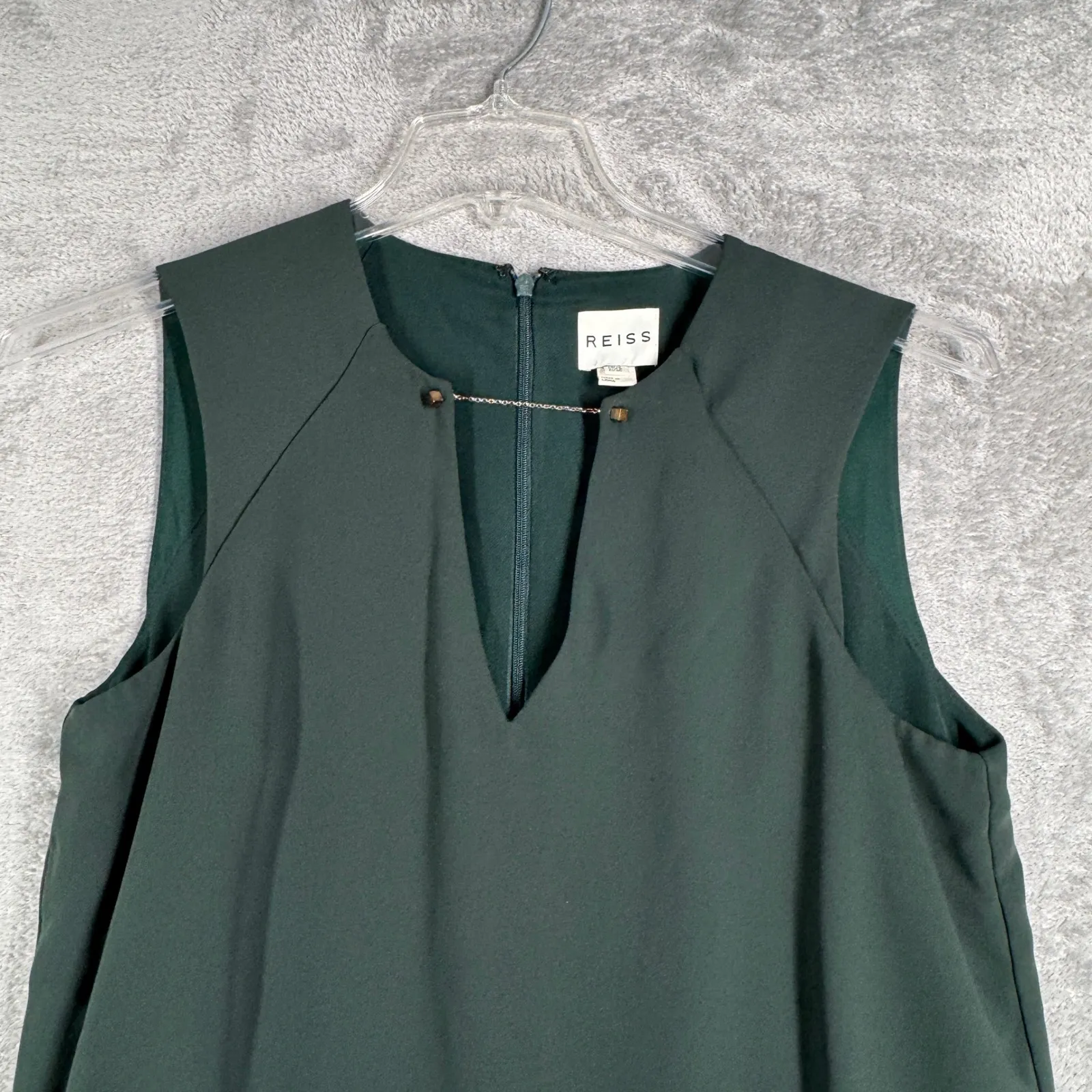 Reiss Sleeveless Layered Sheath Dress Womens 8 Dark‎ Green Minimalist Party Work - Image 5