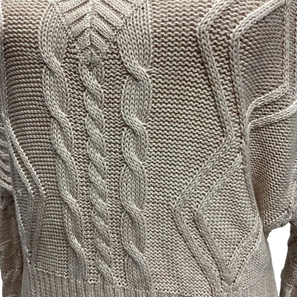 Minkpink Revolve Women's Size M‎ Chunky Cable Knit V-Neck Pullover Sweater Tan - Image 2