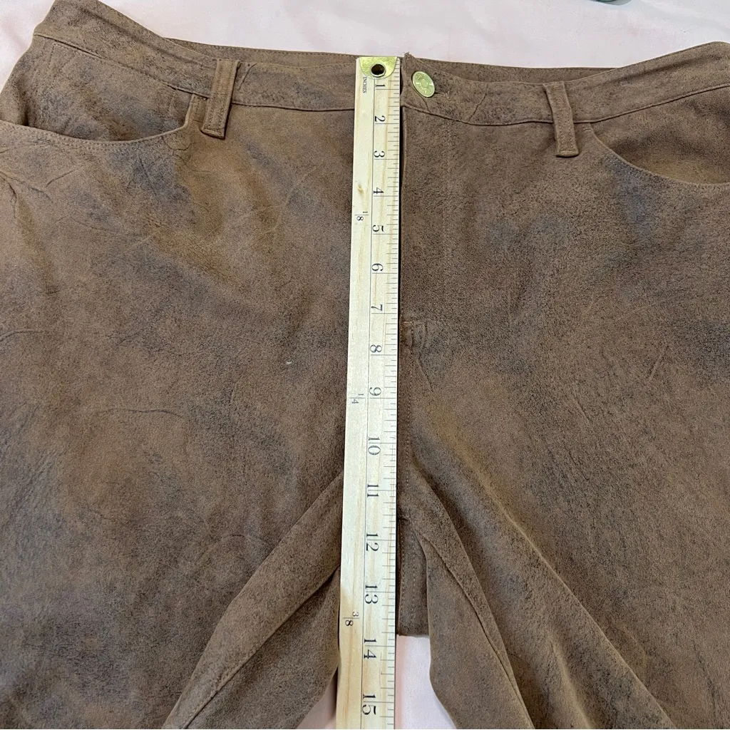 Chico's Stretch Brown Coated Faux-Suede Worn Luggage Slim‎ Pants Size 14 - Image 13