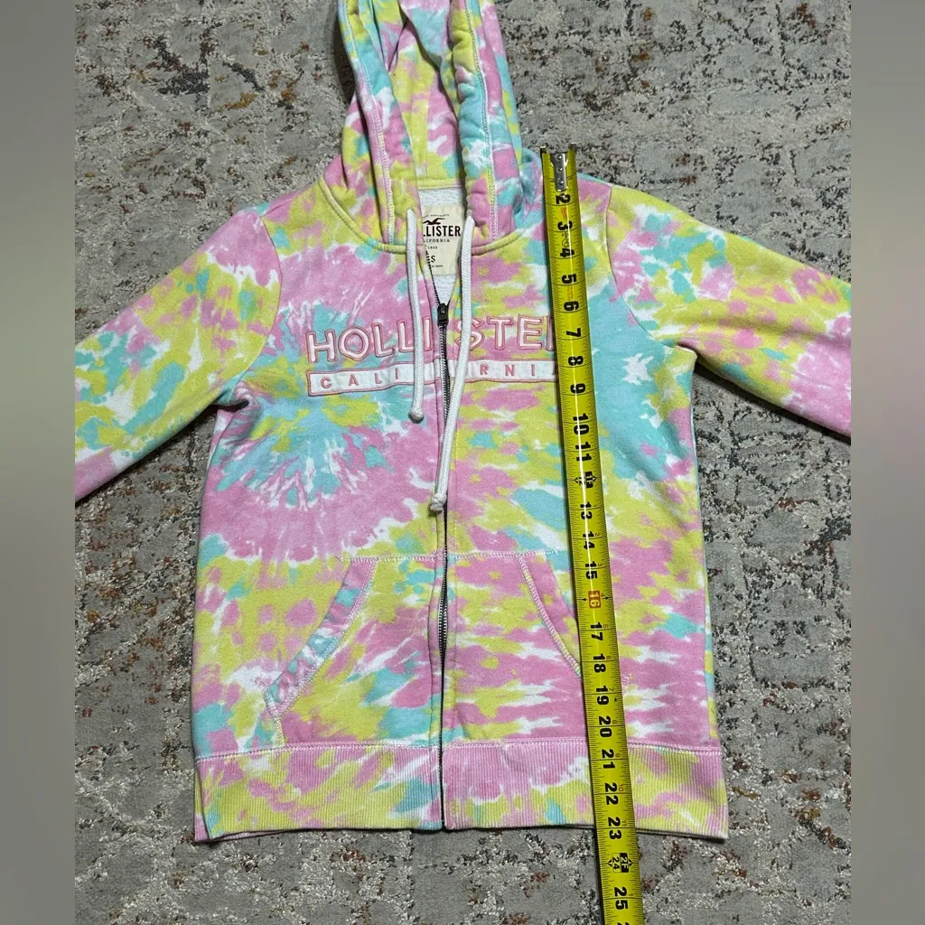 HOLLISTER Co. tie-dye full zip-up hoodie jacket size Small pink yellow - Image 3